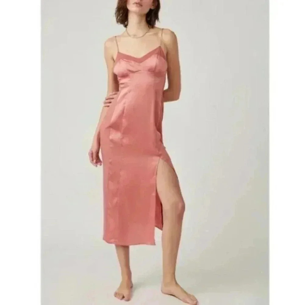 Free People City Cool Midi Slip Dress Venetian Red Size L NWT $98 GORGEOUS - Picture 4 of 16